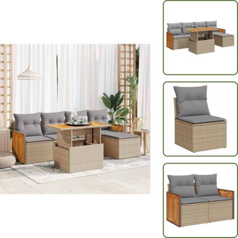 Rattan PE - vidaXL Set Divano da Giardino 6 pz con Cuscini Beige Polyrattan Acacia - Poltrone da giardino