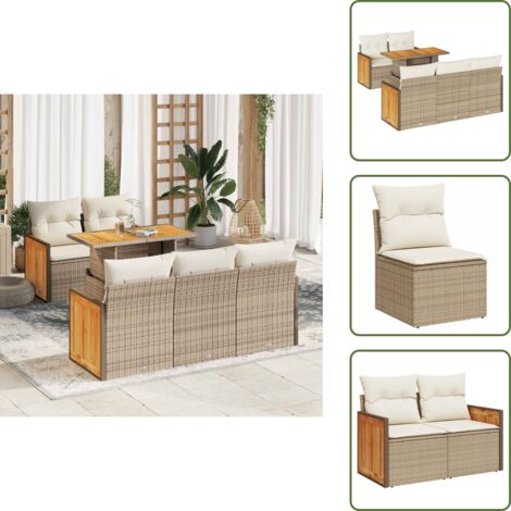 Rattan PE - vidaXL Set Divano da Giardino 6 pz con Cuscini Beige Polyrattan Acacia - Poltrone da giardino