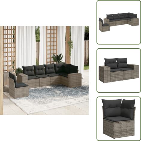 Rattan PE - vidaXL Set Divano da Giardino 6 pz con Cuscini Grigio in Polyrattan - Poltrona da giardino