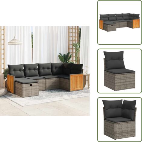 Rattan PE - vidaXL Set Divano da Giardino 6 pz con Cuscini Grigio in Polyrattan - Poltrona da giardino