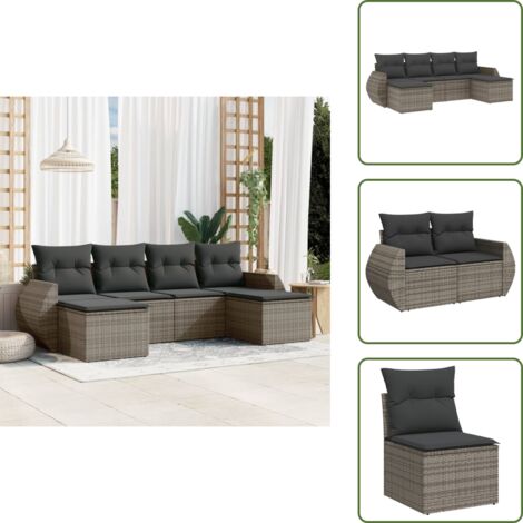 Rattan PE - vidaXL Set Divano da Giardino 6 pz con Cuscini Grigio in Polyrattan - Poltrona da giardino