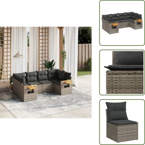 Rattan PE - vidaXL Set Divano da Giardino 6 pz con Cuscini Grigio in Polyrattan - Poltrone da giardino