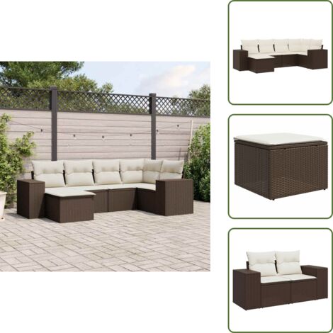 Rattan PE - vidaXL Set Divano da Giardino 6 pz con Cuscini Marrone in Polyrattan - Poltrona da giardino