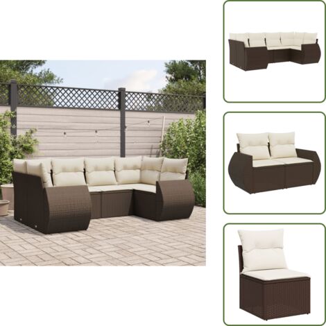 Rattan PE - vidaXL Set Divano da Giardino 6 pz con Cuscini Marrone in Polyrattan - Poltrone da giardino