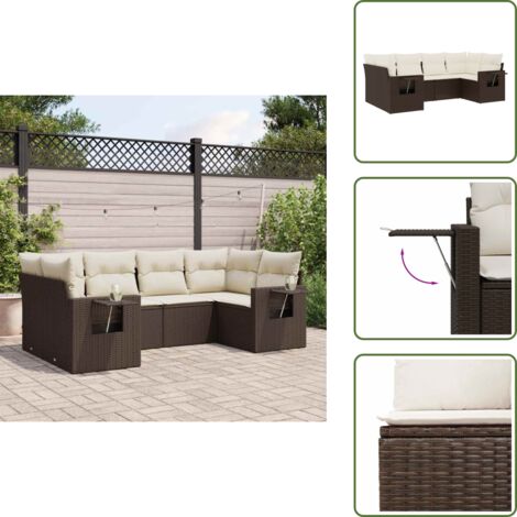 Rattan PE - vidaXL Set Divano da Giardino 6 pz con Cuscini Marrone in Polyrattan - Poltrone da giardino