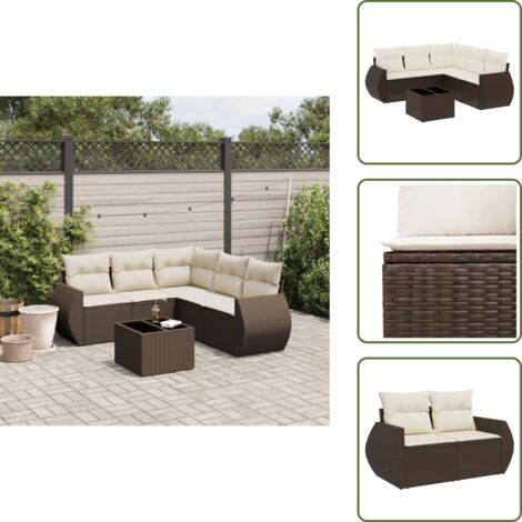 Rattan PE - vidaXL Set Divano da Giardino 6 pz con Cuscini Marrone in Polyrattan - Tavolo da giardino