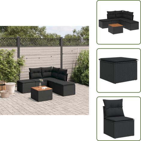 Rattan PE - vidaXL Set Divano da Giardino 6 pz con Cuscini Nero in Polyrattan - Copertura impermeabile