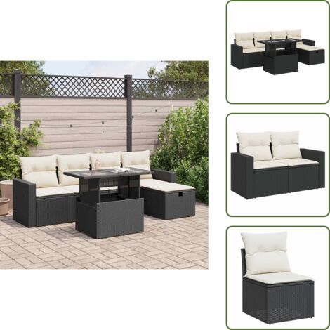 Rattan PE - vidaXL Set Divano da Giardino 6 pz con Cuscini Nero in Polyrattan - Copertura impermeabile