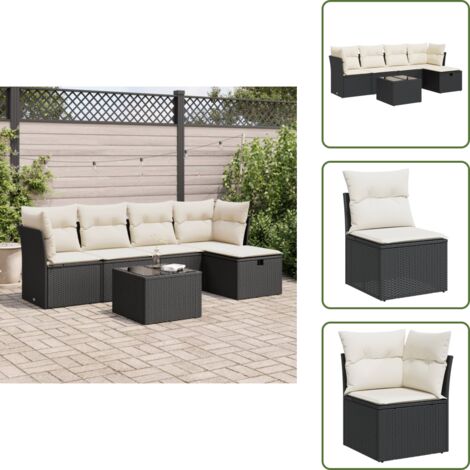 Rattan PE - vidaXL Set Divano da Giardino 6 pz con Cuscini Nero in Polyrattan - Copertura impermeabile