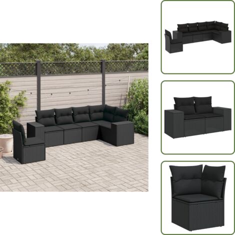 Rattan PE - vidaXL Set Divano da Giardino 6 pz con Cuscini Nero in Polyrattan - Poltrona da giardino