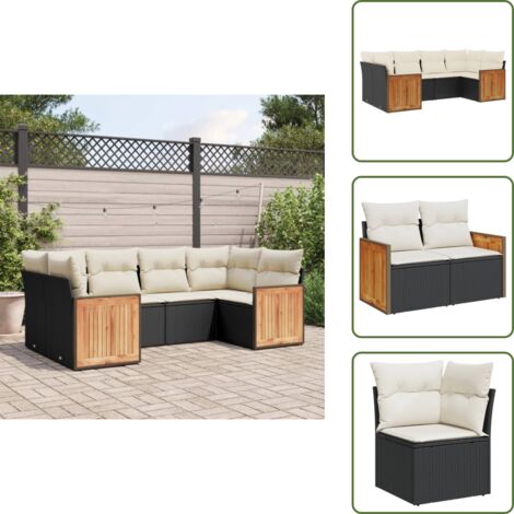 Rattan PE - vidaXL Set Divano da Giardino 6 pz con Cuscini Nero in Polyrattan - Poltrona da giardino