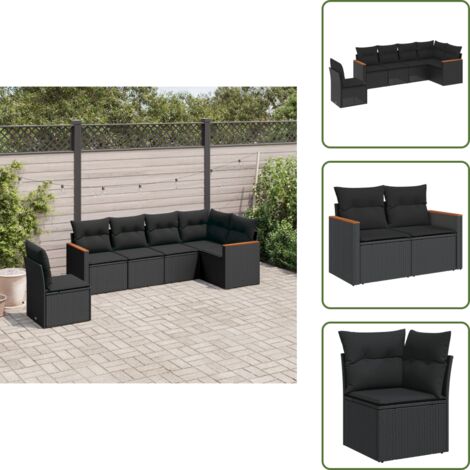 Rattan PE - vidaXL Set Divano da Giardino 6 pz con Cuscini Nero in Polyrattan - Poltrona da giardino