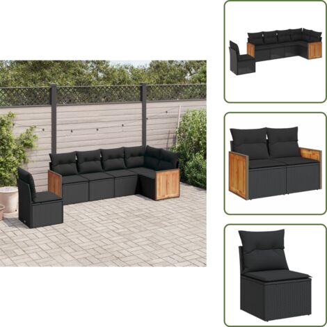 Rattan PE - vidaXL Set Divano da Giardino 6 pz con Cuscini Nero in Polyrattan - Poltrona da giardino