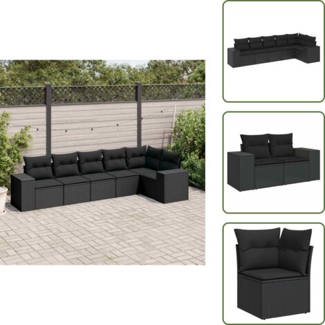 Rattan PE - vidaXL Set Divano da Giardino 6 pz con Cuscini Nero in Polyrattan - Poltrona da giardino