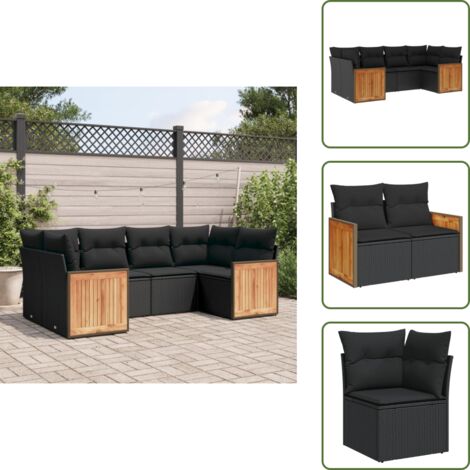 Rattan PE - vidaXL Set Divano da Giardino 6 pz con Cuscini Nero in Polyrattan - Poltrona da giardino