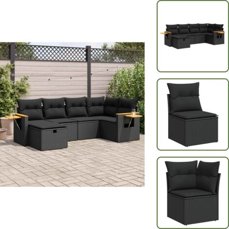 Rattan PE - vidaXL Set Divano da Giardino 6 pz con Cuscini Nero in Polyrattan - Poltrona da giardino