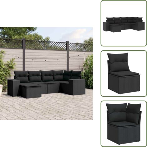 Rattan PE - vidaXL Set Divano da Giardino 6 pz con Cuscini Nero in Polyrattan - Poltrona da giardino