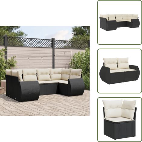 Rattan PE - vidaXL Set Divano da Giardino 6 pz con Cuscini Nero in Polyrattan - Poltrone da giardino