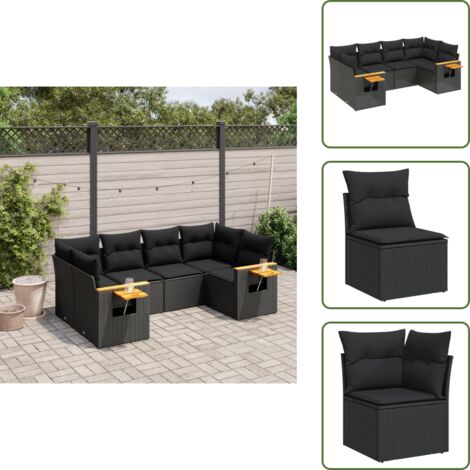 Rattan PE - vidaXL Set Divano da Giardino 6 pz con Cuscini Nero in Polyrattan - Poltrone da giardino