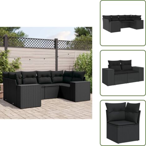 Rattan PE - vidaXL Set Divano da Giardino 6 pz con Cuscini Nero in Polyrattan - Poltrone da giardino