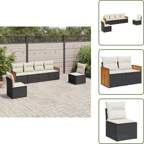 Rattan PE - vidaXL Set Divano da Giardino 6 pz con Cuscini Nero in Polyrattan - Poltrone da giardino