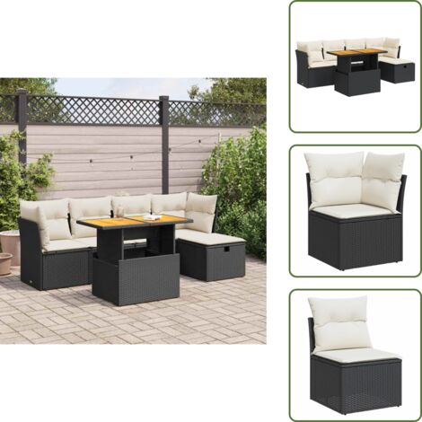 Rattan PE - vidaXL Set Divano da Giardino 6 pz con Cuscini Nero Polyrattan Acacia - Copertura impermeabile