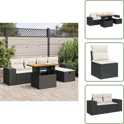 Rattan PE - vidaXL Set Divano da Giardino 6 pz con Cuscini Nero Polyrattan Acacia - Poltrona da giardino