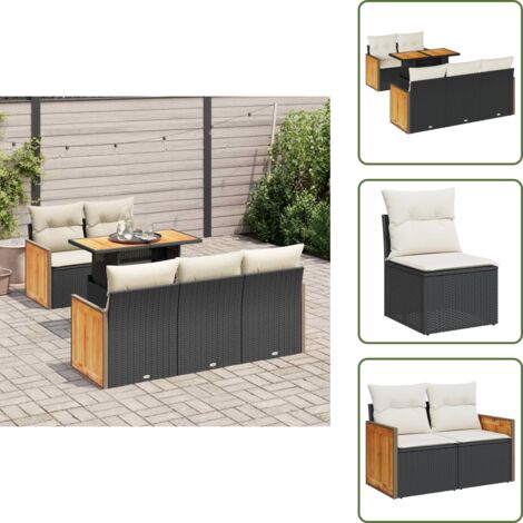 Rattan PE - vidaXL Set Divano da Giardino 6 pz con Cuscini Nero Polyrattan Acacia - Poltrone da giardino