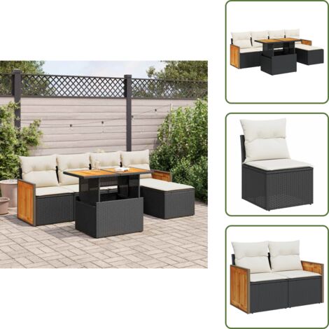 Rattan PE - vidaXL Set Divano da Giardino 6 pz con Cuscini Nero Polyrattan Acacia - Poltrone da giardino
