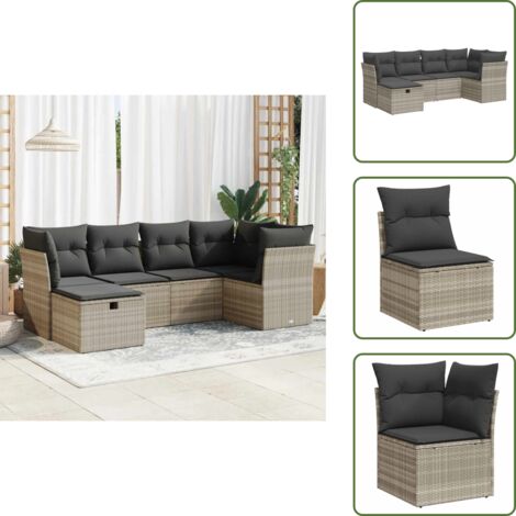 Rattan PE - vidaXL Set Divano da Giardino 6pz con Cuscini Grigio Chiaro Polyrattan - Copertura impermeabile