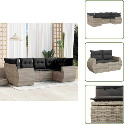 Rattan PE - vidaXL Set Divano da Giardino 6pz con Cuscini Grigio Chiaro Polyrattan - Poltrone da giardino