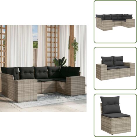 Rattan PE - vidaXL Set Divano da Giardino 6pz con Cuscini Grigio Chiaro Polyrattan - Poltrone da giardino
