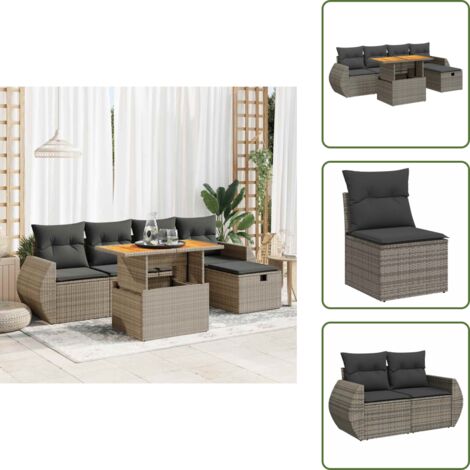 Rattan PE - vidaXL Set Divano da Giardino 6pz con Cuscini Grigio Polyrattan Acacia - Poltrone da giardino