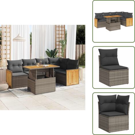 Rattan PE - vidaXL Set Divano da Giardino 6pz con Cuscini Grigio Polyrattan Acacia - Poltrone da giardino
