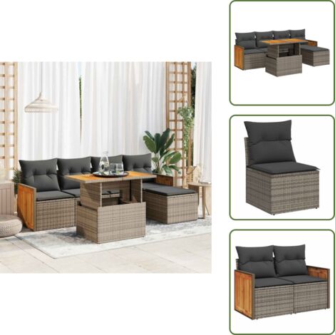 Rattan PE - vidaXL Set Divano da Giardino 6pz con Cuscini Grigio Polyrattan Acacia - Poltrone da giardino