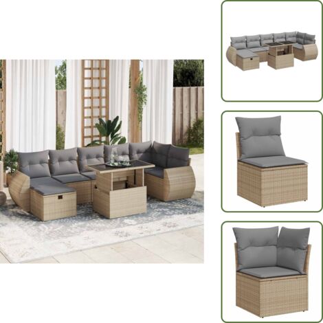 Rattan PE - vidaXL Set Divano da Giardino 8 pz con Cuscini Beige in Polyrattan - Copertura impermeabile