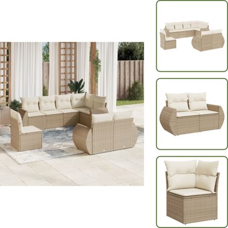Rattan PE - vidaXL Set Divano da Giardino 8 pz con Cuscini Beige in Polyrattan - Poltrona da giardino