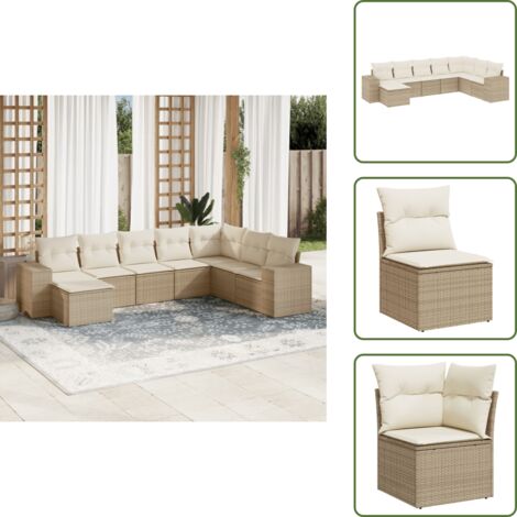 Rattan PE - vidaXL Set Divano da Giardino 8 pz con Cuscini Beige in Polyrattan - Poltrone da giardino