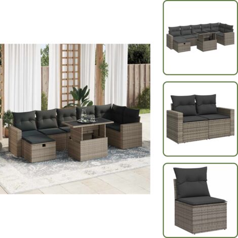 Rattan PE - vidaXL Set Divano da Giardino 8 pz con Cuscini Grigio in Polyrattan - Copertura impermeabile
