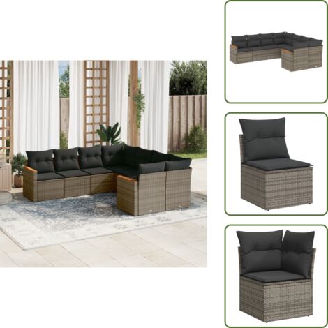 Rattan PE - vidaXL Set Divano da Giardino 8 pz con Cuscini Grigio in Polyrattan - Poltrone da giardino