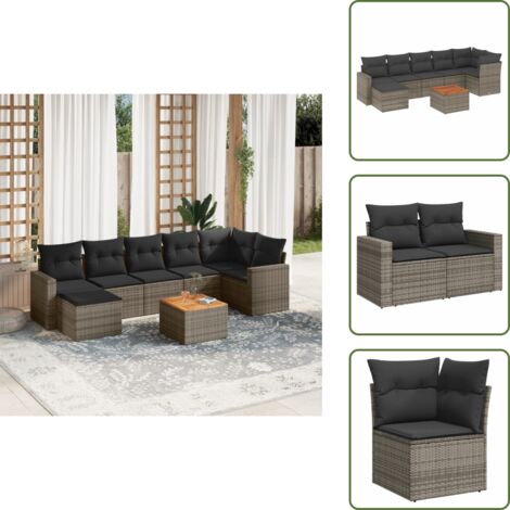 Rattan PE - vidaXL Set Divano da Giardino 8 pz con Cuscini Grigio in Polyrattan - Poltrone da giardino