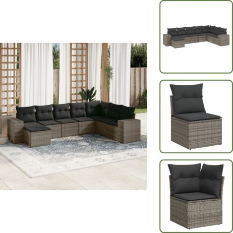 Rattan PE - vidaXL Set Divano da Giardino 8 pz con Cuscini Grigio in Polyrattan - Poltrone da giardino