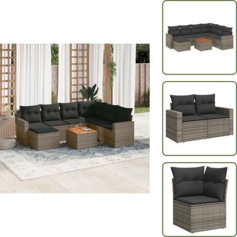 Rattan PE - vidaXL Set Divano da Giardino 8 pz con Cuscini Grigio in Polyrattan - Poltrone da giardino