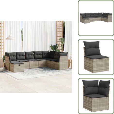 Rattan PE - vidaXL Set Divano da Giardino 8pz con Cuscini Grigio Chiaro Polyrattan - Mobili da giardino