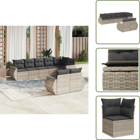 Rattan PE - vidaXL Set Divano da Giardino 8pz con Cuscini Grigio Chiaro Polyrattan - Poltrona da giardino