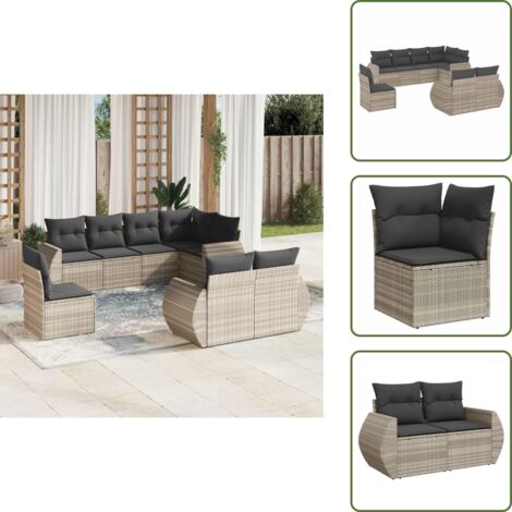 Rattan PE - vidaXL Set Divano da Giardino 8pz con Cuscini Grigio Chiaro Polyrattan - Poltrona da giardino