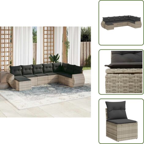 Rattan PE - vidaXL Set Divano da Giardino 8pz con Cuscini Grigio Chiaro Polyrattan - Poltrone da giardino