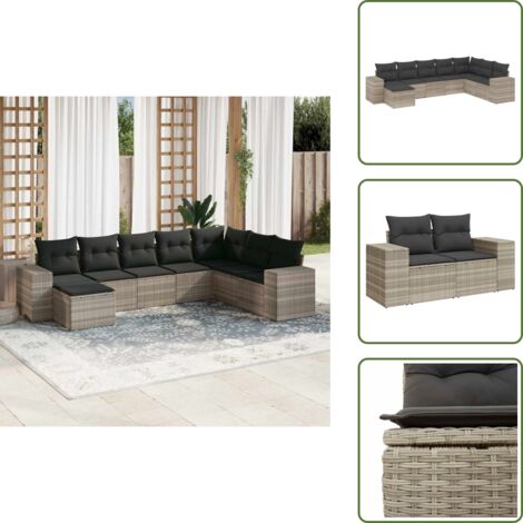 Rattan PE - vidaXL Set Divano da Giardino 8pz con Cuscini Grigio Chiaro Polyrattan - Poltrone da giardino