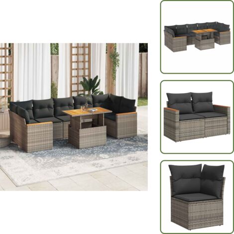 Rattan PE - vidaXL Set Divano da Giardino 8pz con Cuscini Grigio Polyrattan Acacia - Copertura impermeabile