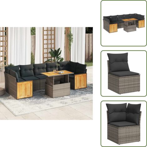 Rattan PE - vidaXL Set Divano da Giardino 8pz con Cuscini Grigio Polyrattan Acacia - Poltrone da giardino